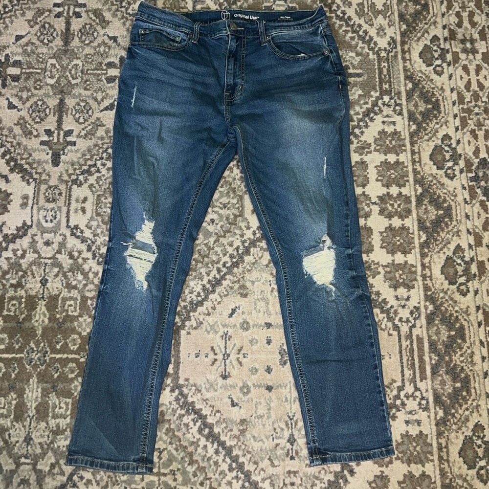 Original Use - Men's Mid Rise Slim Fit Full Slim-Fit Blue 32W x 30L